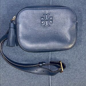 Tory Burch Blue Pebbled Leather Belt Bag
